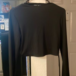 Black Long Sleeve Wrap Crop